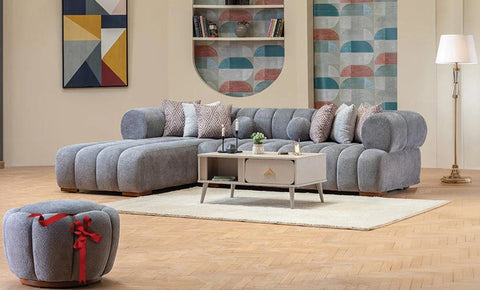 velvet L shape sofa + chair  + FREE POUF - MK Kabbani Furniture