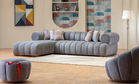 velvet L shape sofa + chair  + FREE POUF - MK Kabbani Furniture