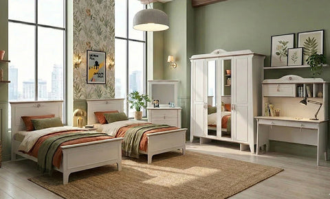    غرفة نوم شبابيه سيينا ( 2 سرير )- كاملة مع الدولاب/  7 قطع 