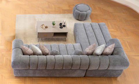 velvet L shape sofa + chair  + FREE POUF - MK Kabbani Furniture