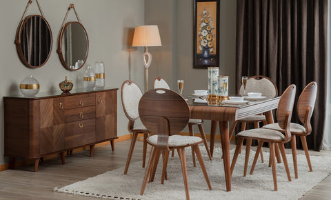 سفرة لازوردي ( طاولة + 6 مقاعد + بوفية + 2 مراية   )  