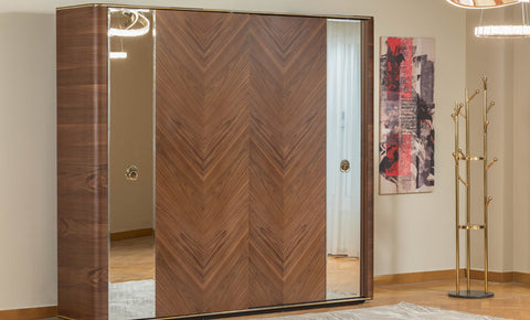Black 8 PC Full Bedroom Set - 180x200  cm with wardrobe + free drawer unit - MK Kabbani Furniture