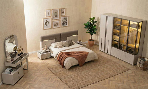 Renaissance 6 PC Full Bedroom Set - Hydraulic Bed 180x200 cm with wardrobe