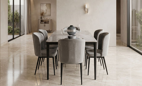 Ceramic Dining set 6 seater ( Dark gray color )