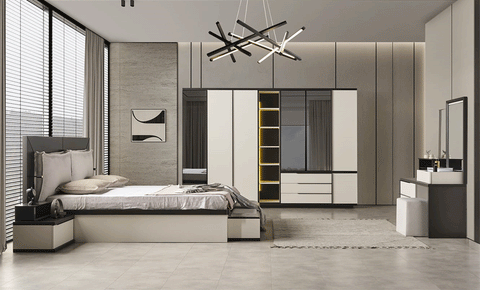 Aroma 8 PC Full Bedroom Set - 180x200  cm with wardrobe - MK Kabbani Furniture