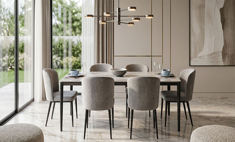 Ceramic Dining set 6 seater ( Dark gray color )