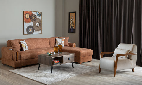 Rose - L shape sofa (Brown) + Chair gift