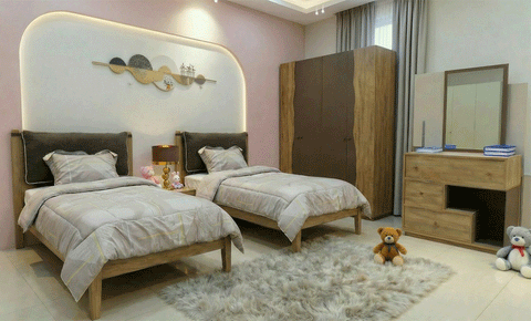    غرفة نوم شبابيه تومريس ( 2 سرير )- كاملة مع الدولاب/  7 قطع 