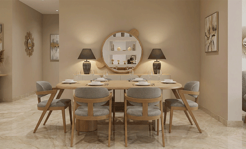 سفرة تورينو ( طاولة +  6 كراسي + بوفيه بالمراية  )      