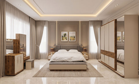 Damila Full Bedroom with Wardrobe – Hydraulic King Bed (8 Pieces)