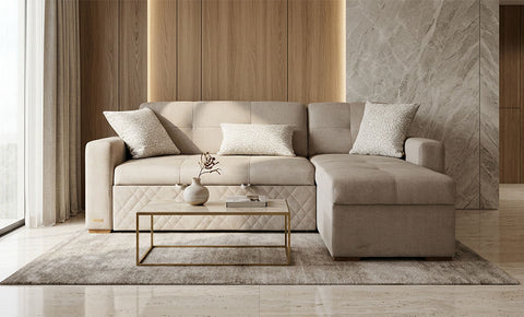 LEO -  L shape sofa bed - 2 seaters (Beige)