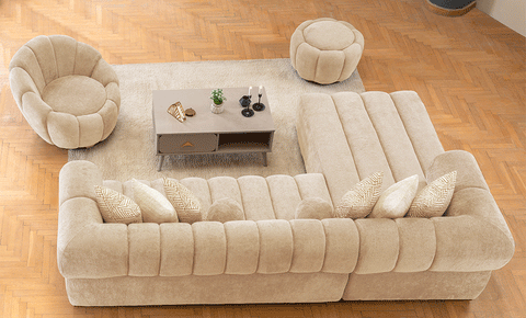 Velvet L shape sofa + chair  + FREE POUF