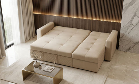 LEO -  L shape sofa bed - 2 seaters (Beige)