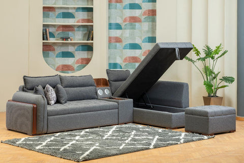 Riva - L shape sofa + free buff - gray color - MK Kabbani Furniture