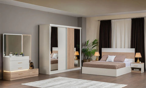 Loutis Full Bedroom Set with Wardrobe – Queen / King / Super King Size (6 Pieces)- sliding wardrobe