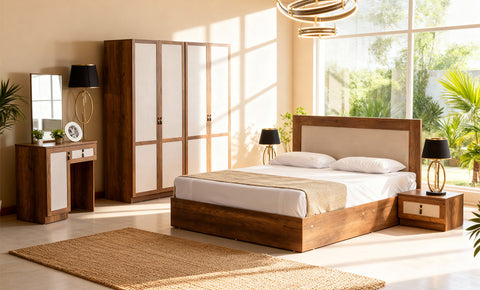 غرفة نوم زينة كاملة مع خزانه – سرير كينج / كوين (6 قطع)