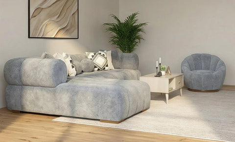 Velvet L shape sofa + chair