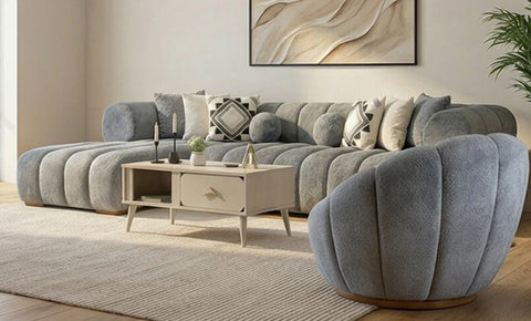 Velvet L shape sofa + chair