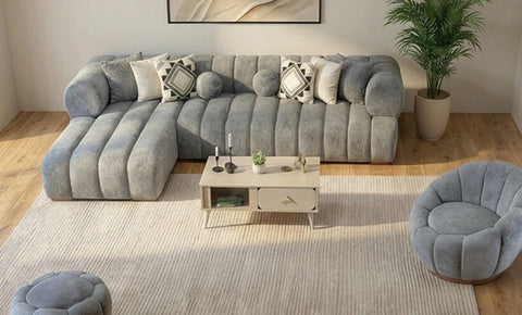Velvet L shape sofa + chair