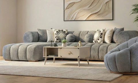 Velvet L shape sofa + chair