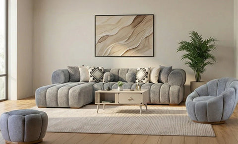 Velvet L shape sofa + chair